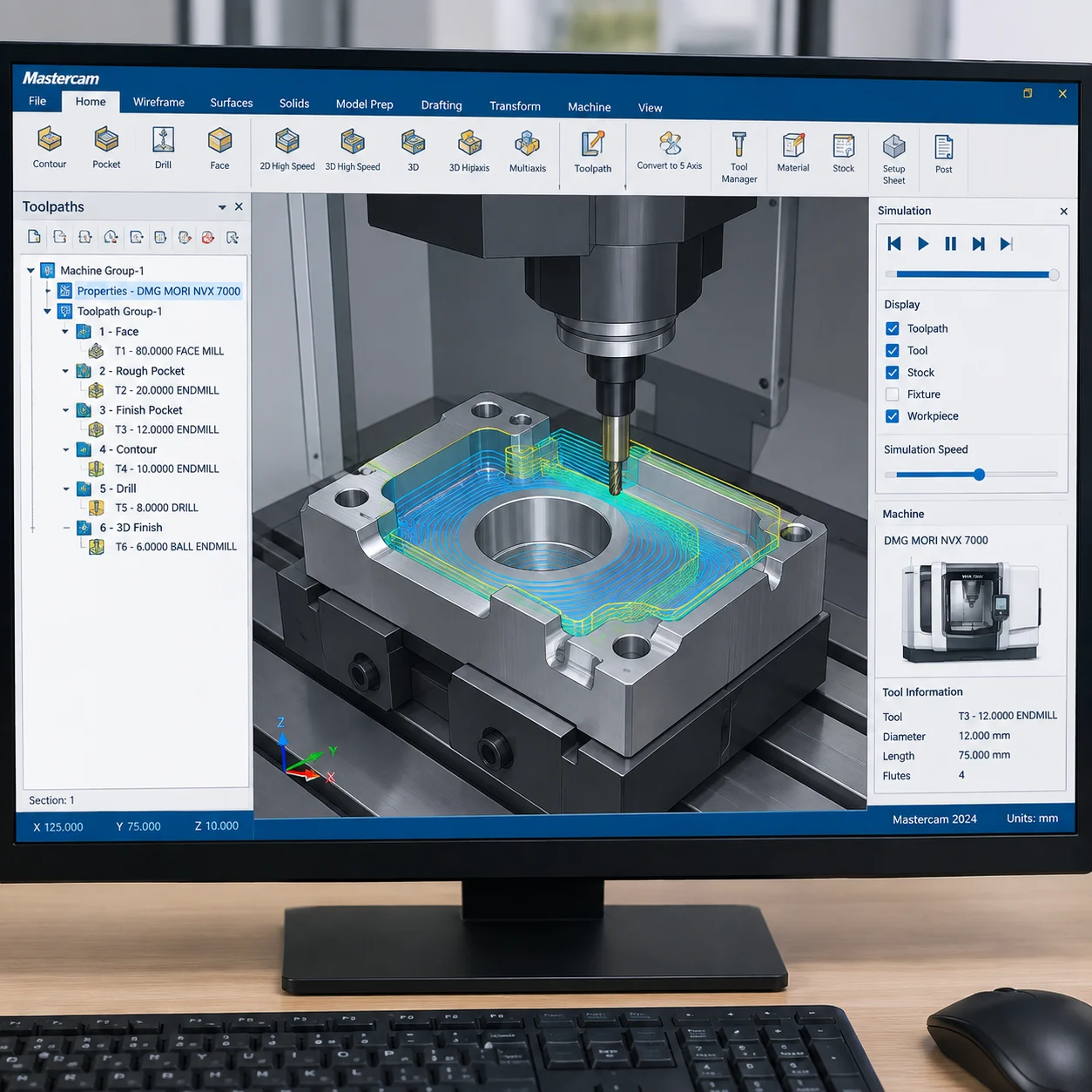 CAD/CAM の画面（加工パスのシミュレーション）